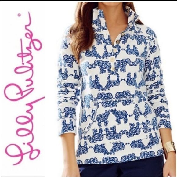 Rare Lilly Pulitzer White Elephant Print French Terry Henley Sweatshirt Preppy 0 - Picture 7 of 11